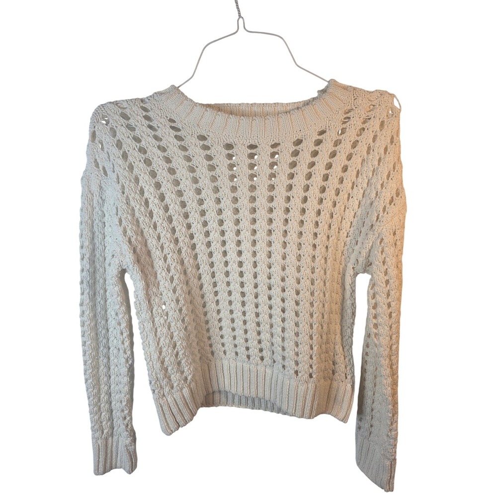 Joie Womens White Open Knit Pointelle Crochet Pullover Sweater XS RN 75343